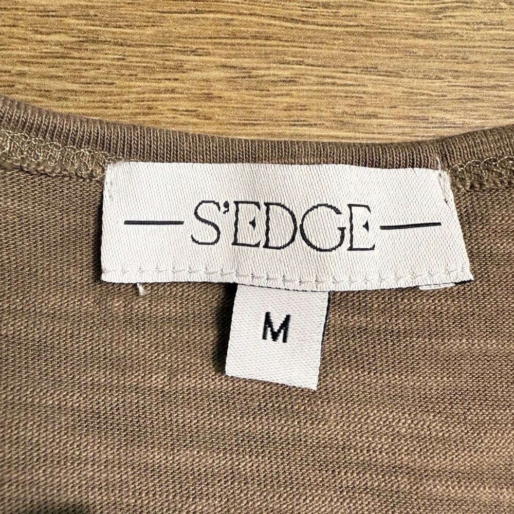 S’Edge Ruffle V-Neck Cotton Midi Dress Brown Taupe Soft Knit Tiered Hem Size M - Picture 8 of 11